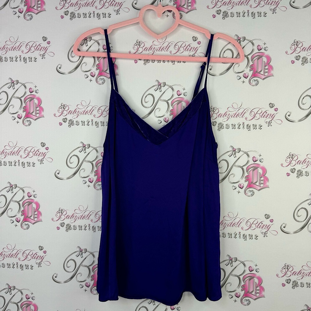 Floreat loved by Anthropologie tank top royal purple velvet velour detail neck